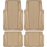CAR PASS Heavy Duty Sporty Rubber Car Mats, Deep Dish All Weather Car Floor Mats Full Set, Waterproof Anti-Slip Automotive Matts Rugs Trim to Fit for Most Sedans SUVs, 4-Piece All Beige