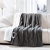 Sealy Electric Blanket Throw Size 50"*60",Super Cozy Faux Fur to Sherpa Reversible Heated Blanket Throw with 6 Heating Levels & 2-10 Hours Auto Off Overheating Protection Machine Washable,Charcoal