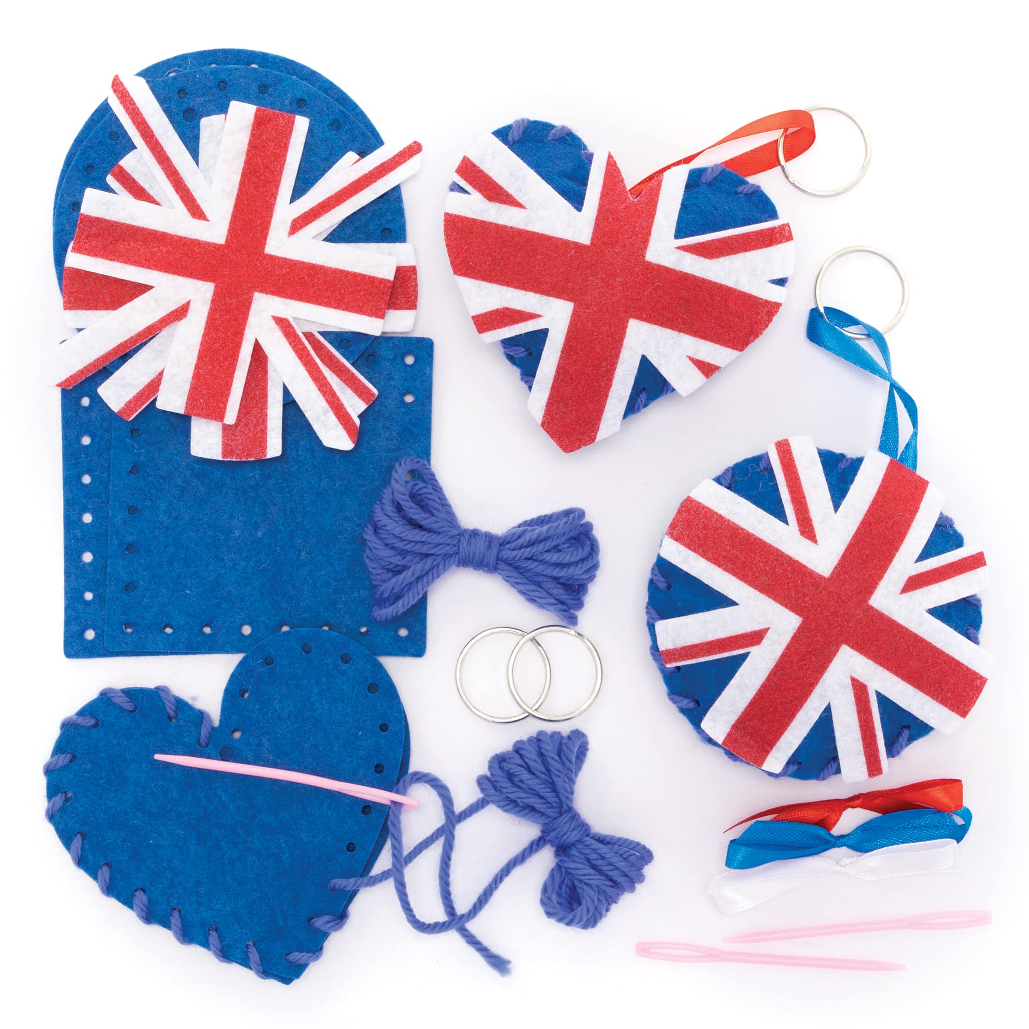 Baker Ross PJ139 Union Jack Bag Dangler Sewing Craft Kit for VJ Day 80th Anniversary - Pack of 3, British Crafts for Kids