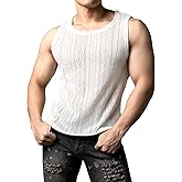 JOGAL Mens See Through Lace Shirts Sleeveless Muscle Tops