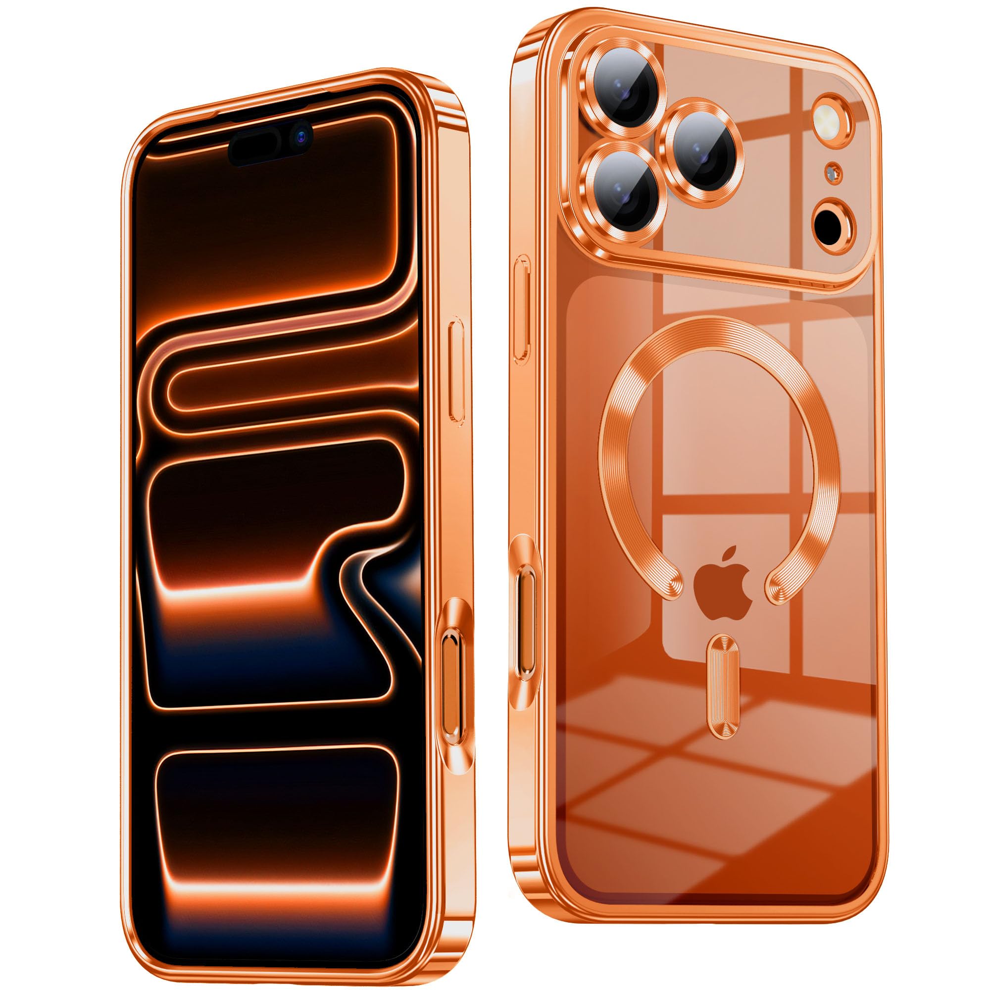 TOBOVON Slim Thin for iPhone 17 Pro Max Case Clear, Compatible with MagSafe, Built-in Camera Lens Protector, Shockproof Protective Phone Case, Soft Electroplated Magnetic Cover, Cosmic Orange