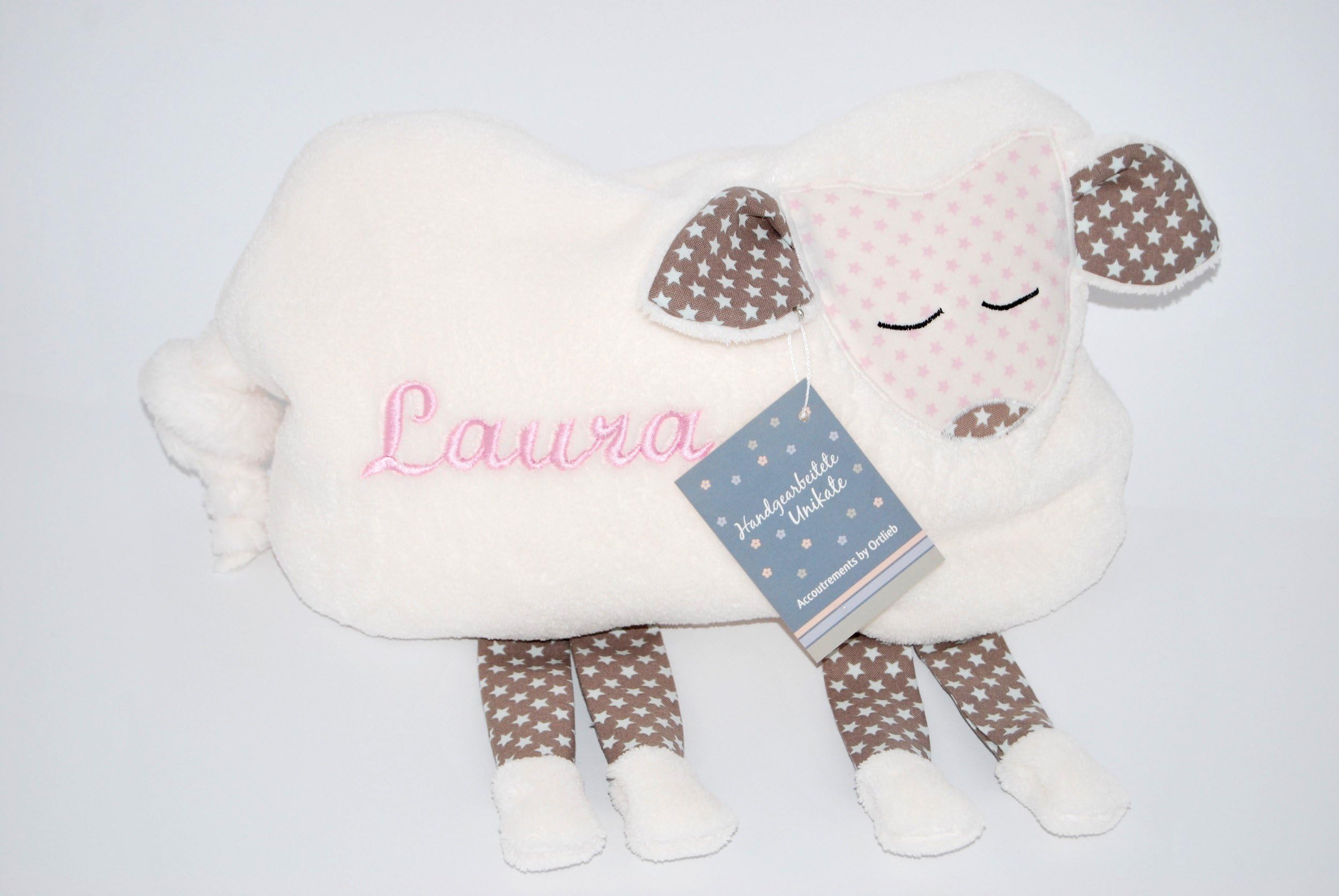 Lamb Pillow, Personalized handmade pillow, pink stars