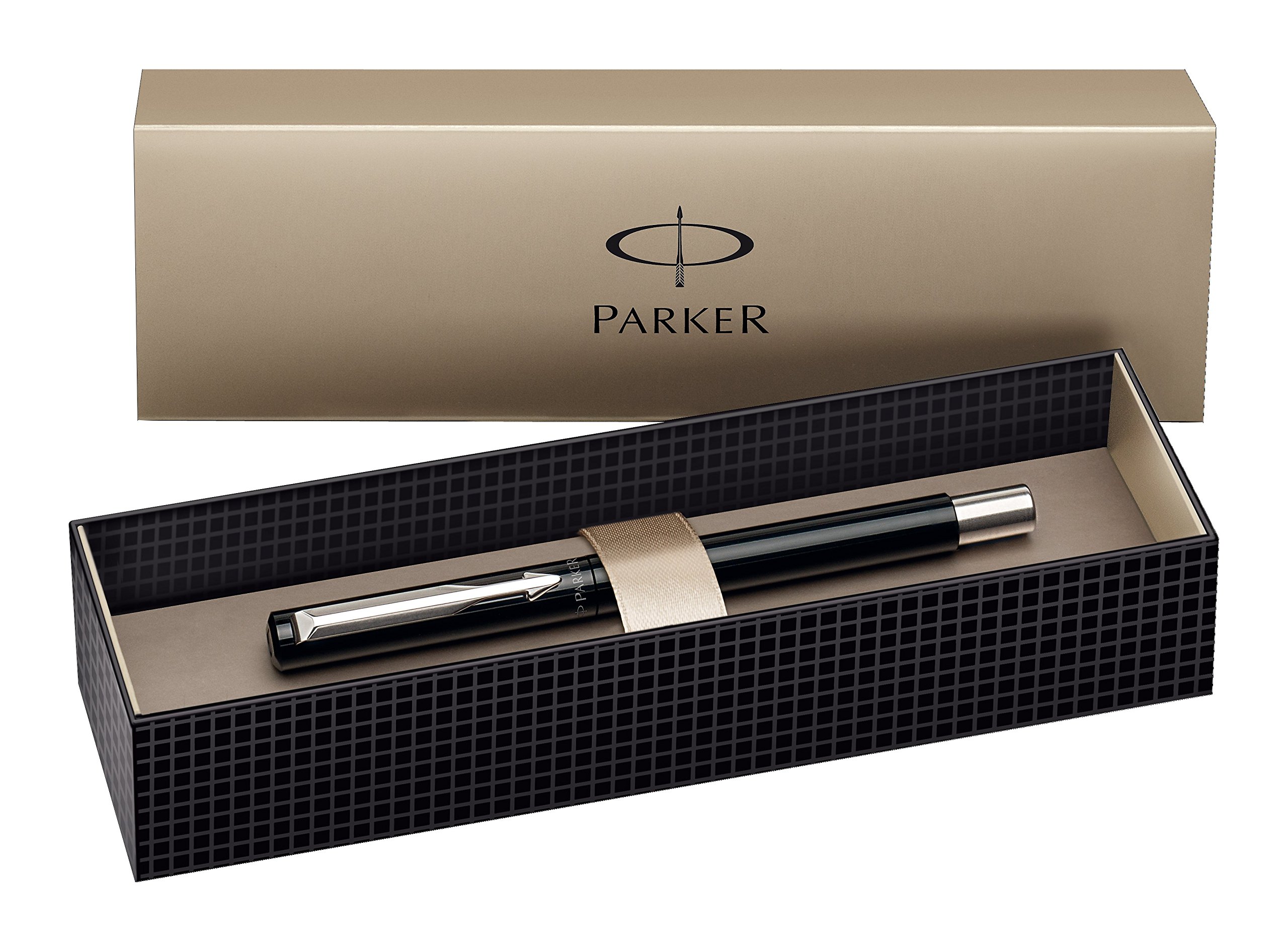 Parker Vector Stainless Steel Trim Fountain Pen with Medium Nib, Gift Boxed - Blue Ink