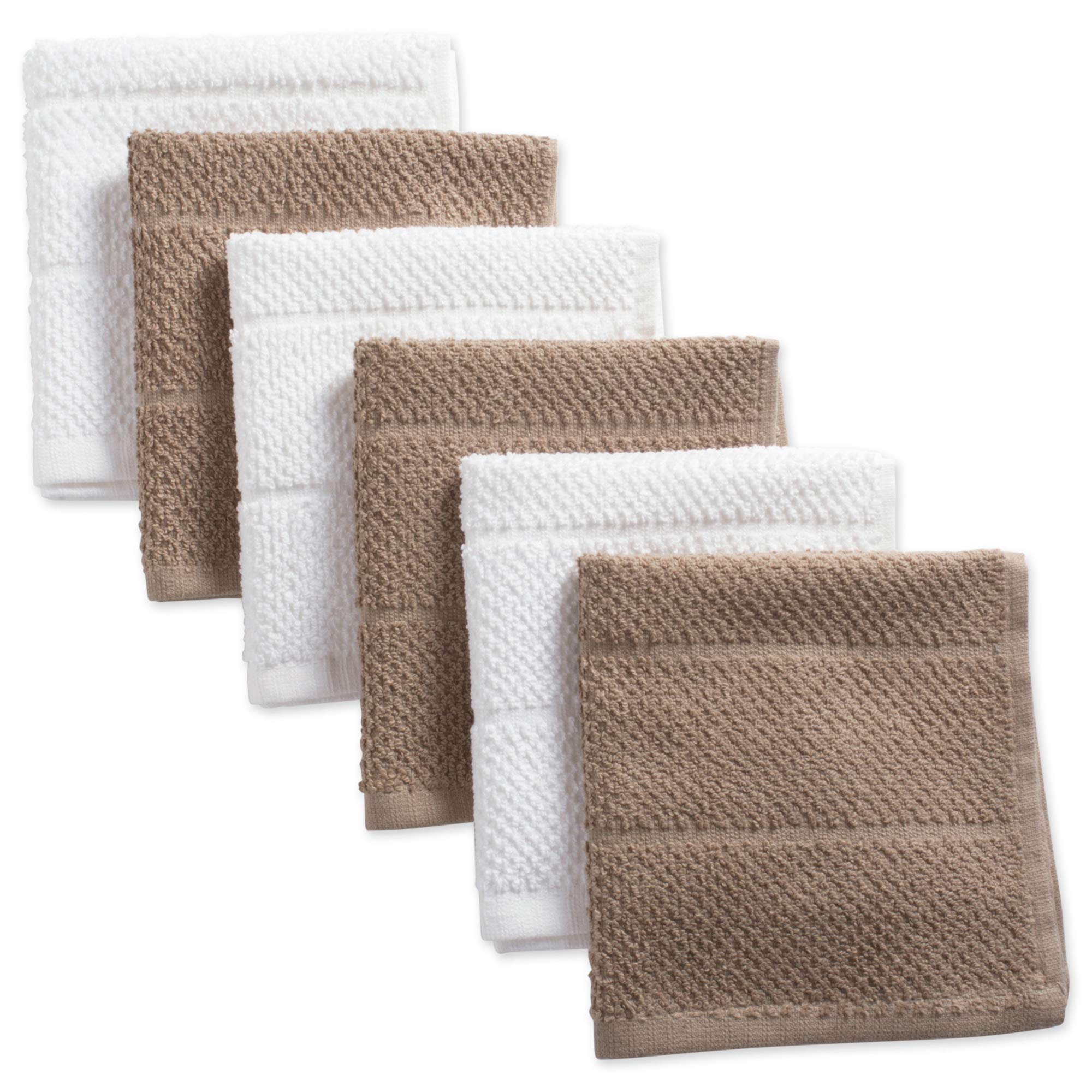 DII Cotton Luxury Chef Terry Dish Cloths, 12 x 12 Set of 6, Ultra-Absorbent Cleaning Drying Kitchen Towels-Stone Taupe/White — image 1