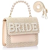 Abbylike Bride Purse Bridal Beach Straw Bag with Pearls Handle Clutch Purse Women Gifts for Wedding Bachelorette Honeymoon