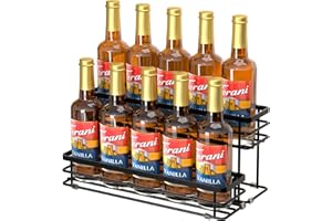 Homedawn Coffee Syrup Rack Organizer, Syrup Bottle Holder Stand for Coffee Bar, 2-Tier 10 Bottles Storage Shelves for Syrup, Wine, Dressing for Kitchen Countertop (10 Bottles Black)