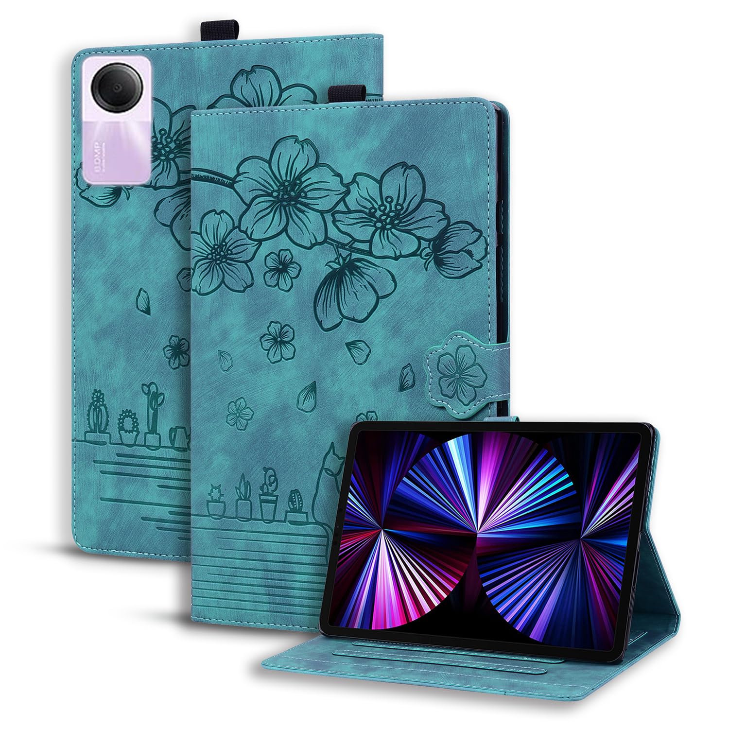 Rosbtib Tablet Case for Xiaomi Redmi Pad SE 11 Inch PU - Leather Flip Case Protector with Card Slot Standing Function Cover Xiaomi Redmi Pad SE 2023, Sakura Cat Green