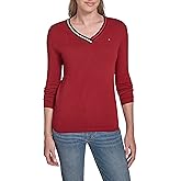 Tommy Hilfiger Womens Solid Long Sleeve V-Neck Cotton Sweater