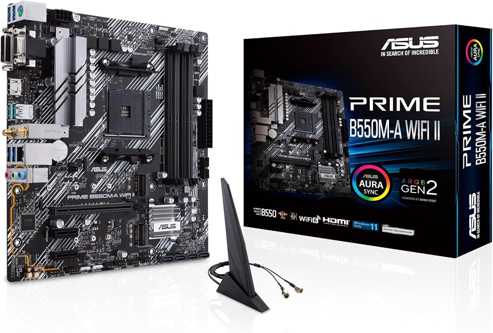 ASUS PRIME B550M-A WIFI II Motherboard AMD AM4 Micro ATX 4 DDR4 Wi-Fi PCIe4