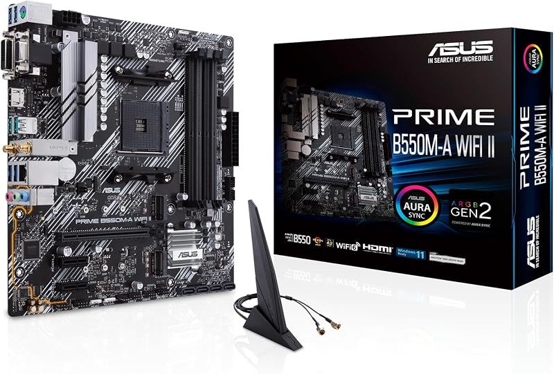 ASUS PRIME B550M-A WIFI II Motherboard AMD AM4 Micro ATX 4 DDR4 Wi-Fi PCIe4
