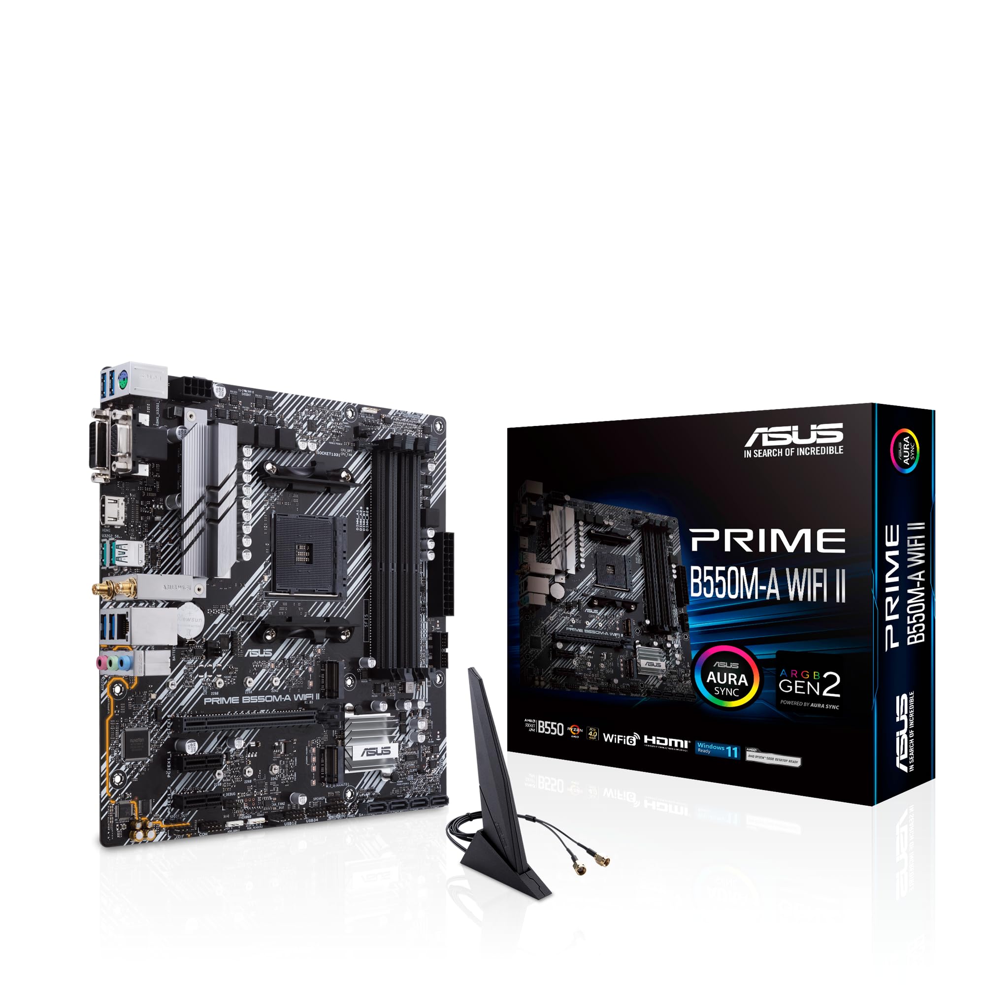 ASUS PRIME B550M-A WIFI II, AMD B550, AM4, Micro ATX, 4 DDR4, VGA, DVI, HDMI, Wi-Fi, PCIe4, 2x M.2 — image 1