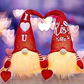 Juegoal 2 Pack Lighted Valentines Gnomes Decorations, 14.5 Inch Handmade Scandinavian Swedish Tomte, Light Up Elf Toy Holiday, Battery Operated Valentine Gift Tabletop Ornament