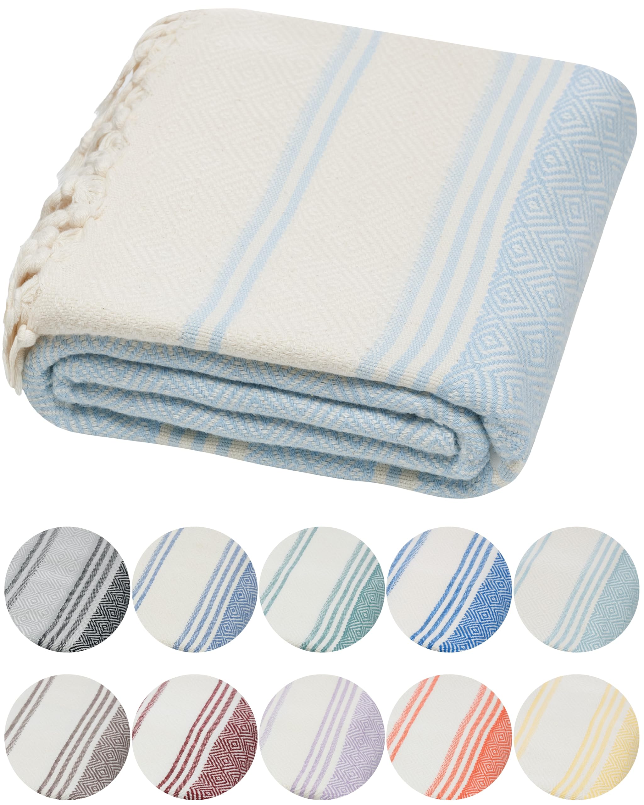 DEMMEX Organic Turkish Cotton Beach Bath Hammam Towel – Quick-Dry, Lightweight, Sand-Free Beach Towel & Blanket – Luxury Bathroom & Hammam Towel Peshtemal, OEKO-TEX Certified, 180x90cm, Sky Blue — image 1