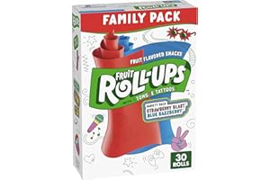 Fruit Roll-Ups Fruit Flavored Snacks, Halloween Treats, Strawberry Blast and Blue Razzberry, Family Pack, 30 Ct, 15 oz