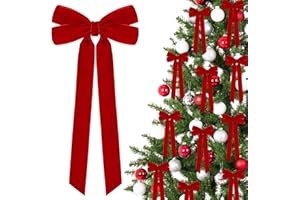 MUKOSEL 12Pcs 5in X 10in Red Velvet Ribbon Bows Christmas Tree Decorations, Xmas Ornaments Vintage Christmas Decor for Tree Home Party Front Door VintageWreath Holiday Decor