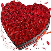 Impouo 50 Forever Flowers, Preserved Rose in Heart Shape Box, Eternal Roses, Birthday Gifts for Women, Wife, Her, Mother's Day -Red