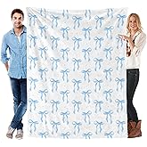 Cute Blue Bow Blanket, Bows Theme Room Decor Stuff, Soft Cozy Flannel Throw Blanket for Bedroom Sofa Chair Couch Bed, Birthday Christmas Valentine Day Gifts for Women Teen Girls Blue 60"x50"