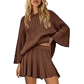 Yanekop Womens 2 Piece Sweater Skirt Set Loose Matching Lounge Sets Comfy Pajamas Set Long Sleeve Top and Skirt Sets