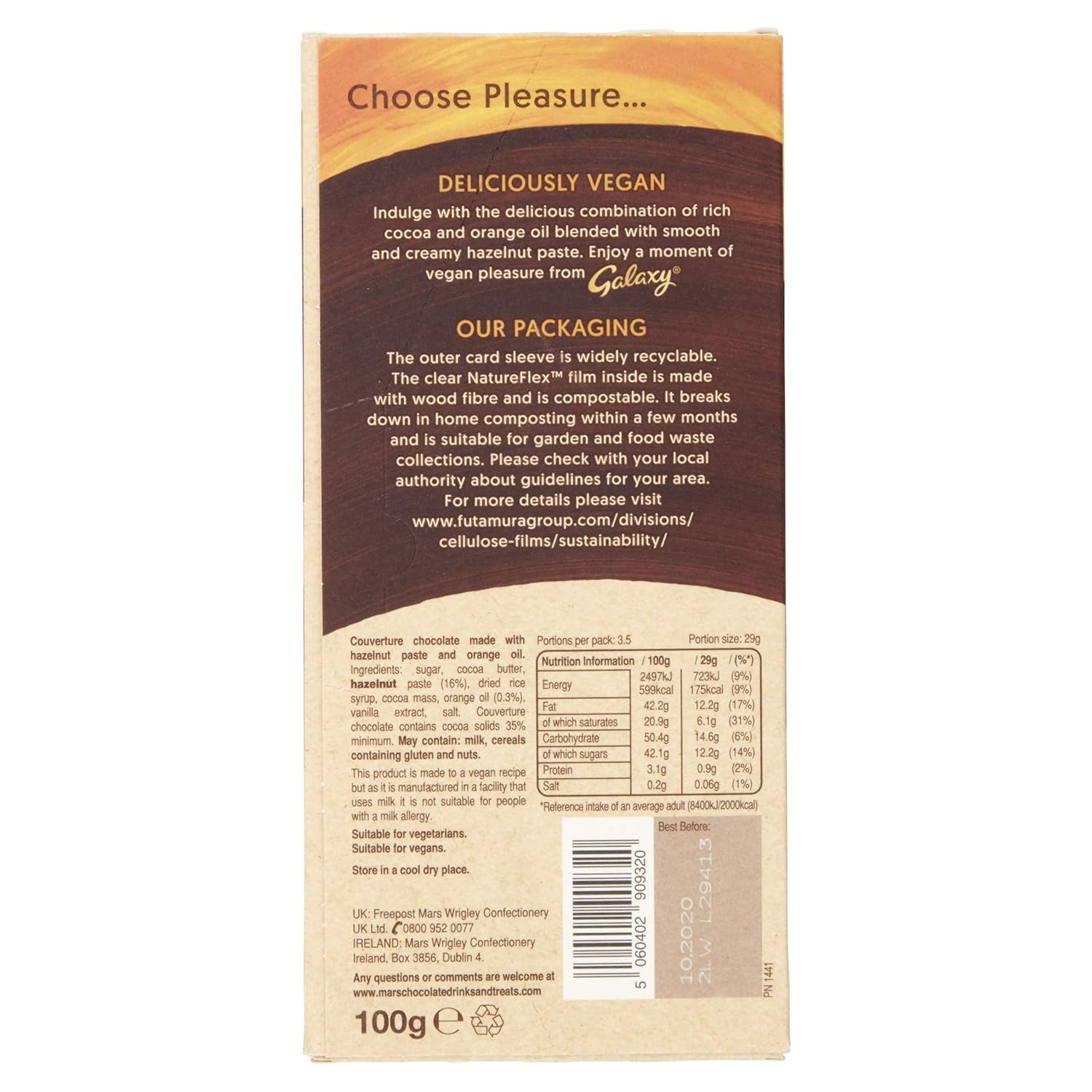 Amazon Com Galaxy Vegan Smooth Orange Chocolate 100g X6 3 5