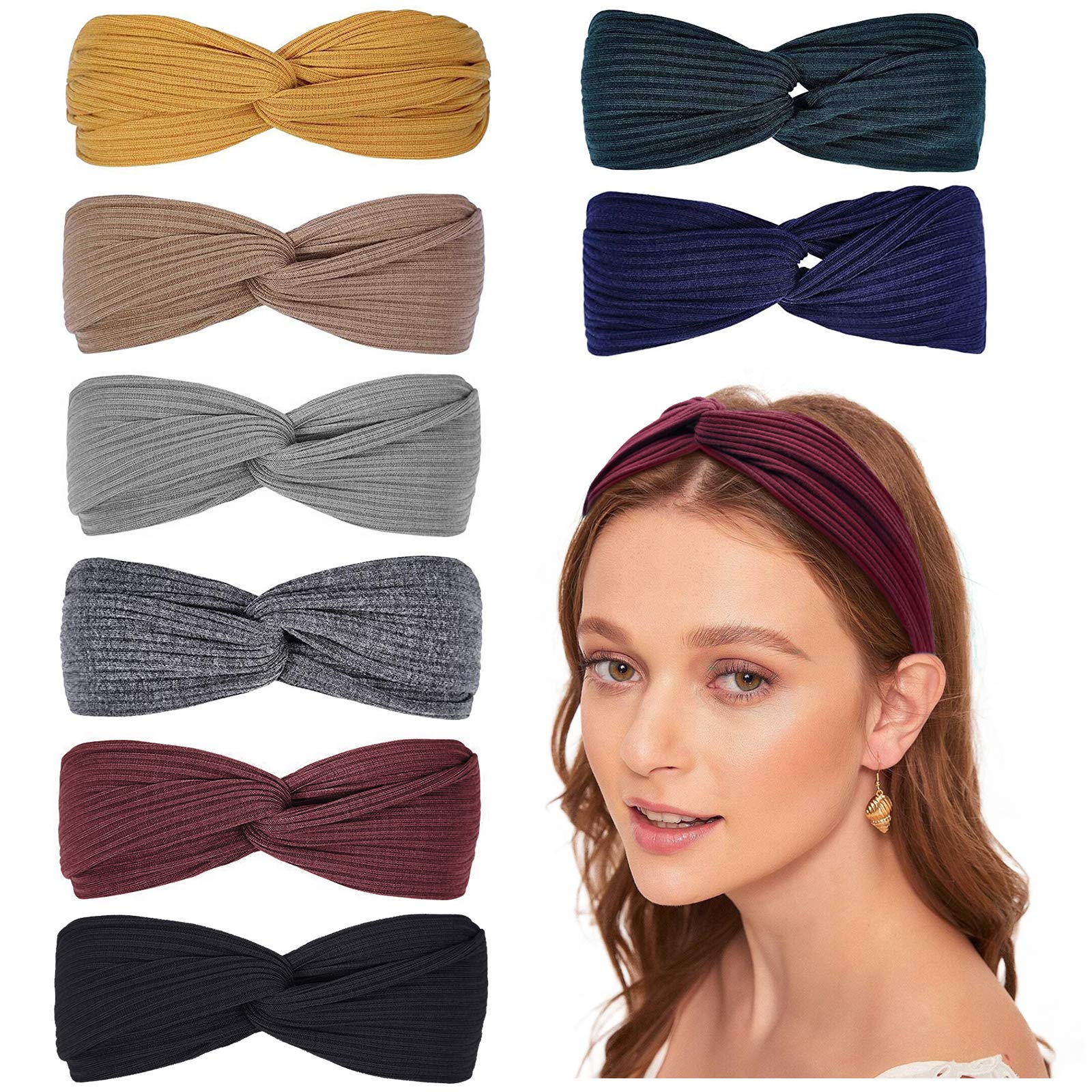 TERSE Headbands Women Elastic Headband Boho Twist Bow Hair Bands Hair Accessories for Women Girls 8 Pack