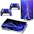 Decal Skin for Ps5 Disk, Whole Body Vinyl Sticker Cover for PlayStation 5 Console and Controller(PS5 disc Edition, Blue Lightning)