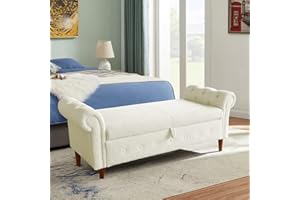 Aoowow Storage Bench for Bedroom End of Bed Rolled Armed Teddy Fabric Ottoman Couch Long Bench Window Sitting Fireplace Toy Storage Bench (Beige -Teddy Fabric)