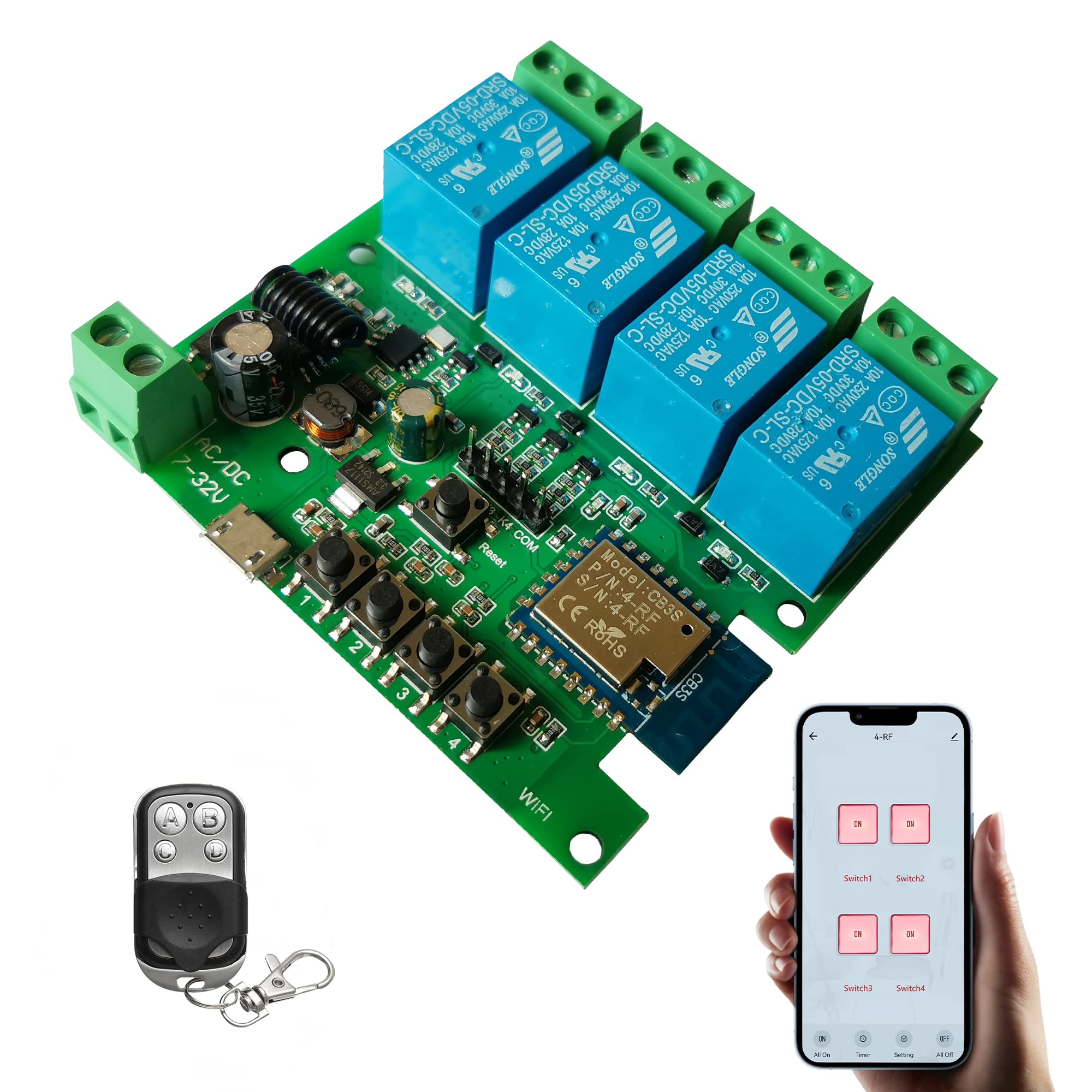 Jane Eyre WiFi Relay Module 4 Channel Smart Switch, Momentan/Self-Locking/Locking Switch, for Tuya/Smart Life App, DIY Garage Door, Compatible with Alexa and Google Assistant