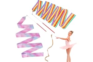 Amaxiu 2Pcs 78.7 Inch Dance Ribbon, Sparkling Gymnastics Ribbons Rainbow Ribbon with Wand Rhythmic Ribbon Streamers for Kids Girls Adults Artistic Dancing Training