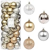 Every Day is Christmas Ornaments, Shatterproof Christmas Tree Ornament Set, Christmas Balls Decoration 50 Count (2.24"/57mm, Gold Silver)