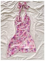 BEAUDRM Women's Floral Print Sleeveless Halter Deep