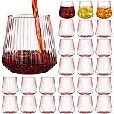 Singhoow 24 Pcs Valentine Pink Plastic Wine Glasses Ribbed Disposable Wine Glasses Unbreakable Stemless Champagne Whiskey Cups Cocktail Plastic Cups for Valentine Galentine Wedding (12 oz,Origami)