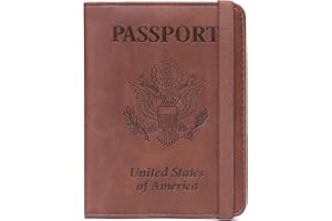 Shvigel US RFID Blocking Passport Card Holder For Travel - USA Faux Leather Passport Cover – Small American Passport Protector Case for Women Men (Light Brown)