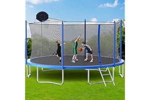 Skepphlay 16ft 14ft 12ft Trampoline Outdoor for Kids and Adults, Large Heavy Duty Round Trampoline with Basketball Hoop, Enclosure Net for Backyard, ASTM Approved