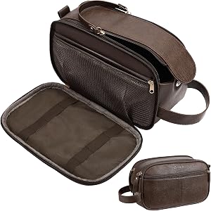 Celvetch PU Leather Toiletry Bag for Men, Dark Brown | Travel Toiletry Organizer for Grooming, Shaving Bag for Toiletries Acc
