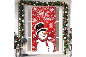 AUGISTEEN Christmas Snowman Door Cover Winter Let It Snow Door Banner Christmas Front Door Porch Banner Snowman Photography Backdrop Sign for Christmas New Year Winter Holiday Home Party Decor