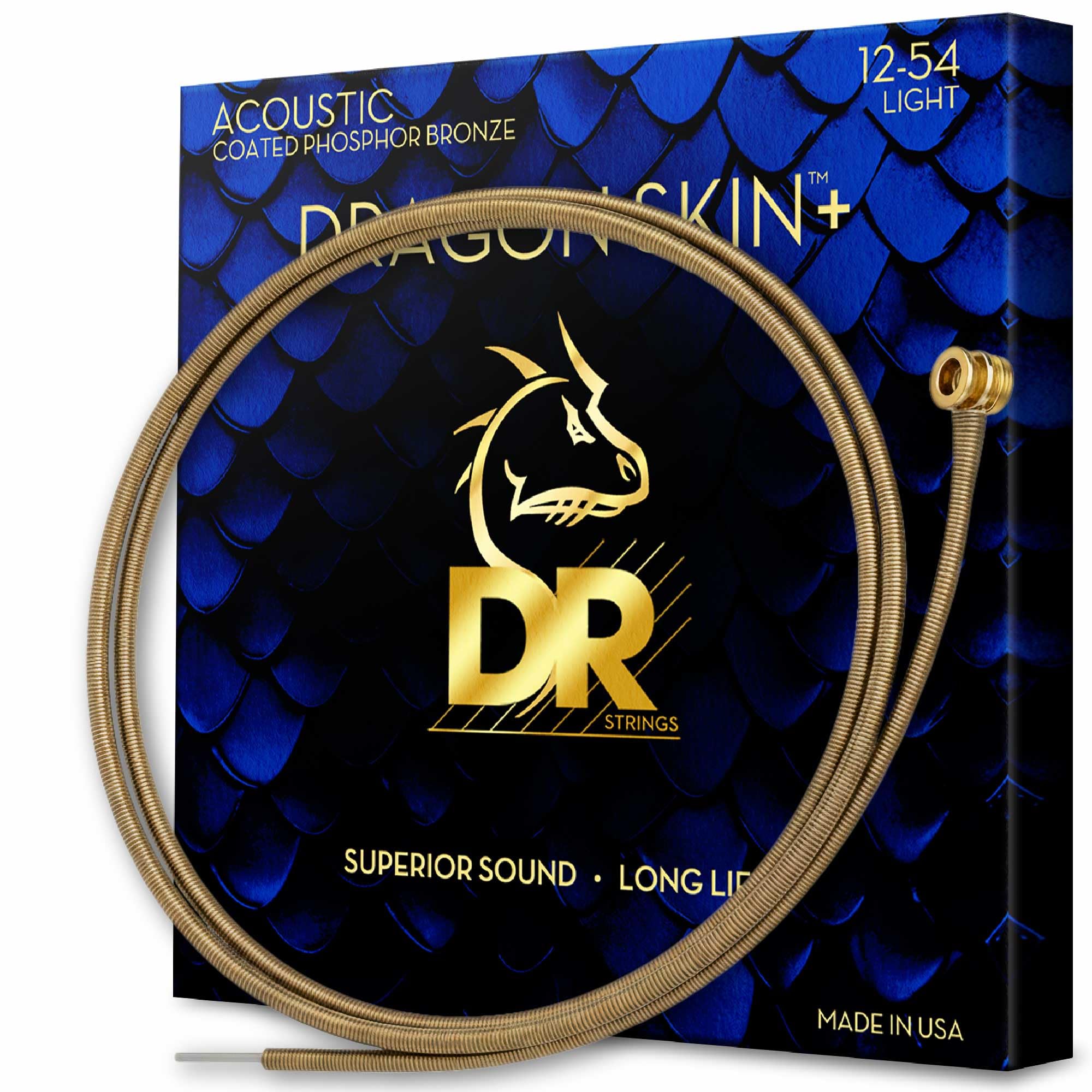 DR DAP-12 - DRAGON SKIN+™ Coated phosphor bronze acoustic guitar strings, Superior sound with pleasant feel & long lifespan, light 12-54