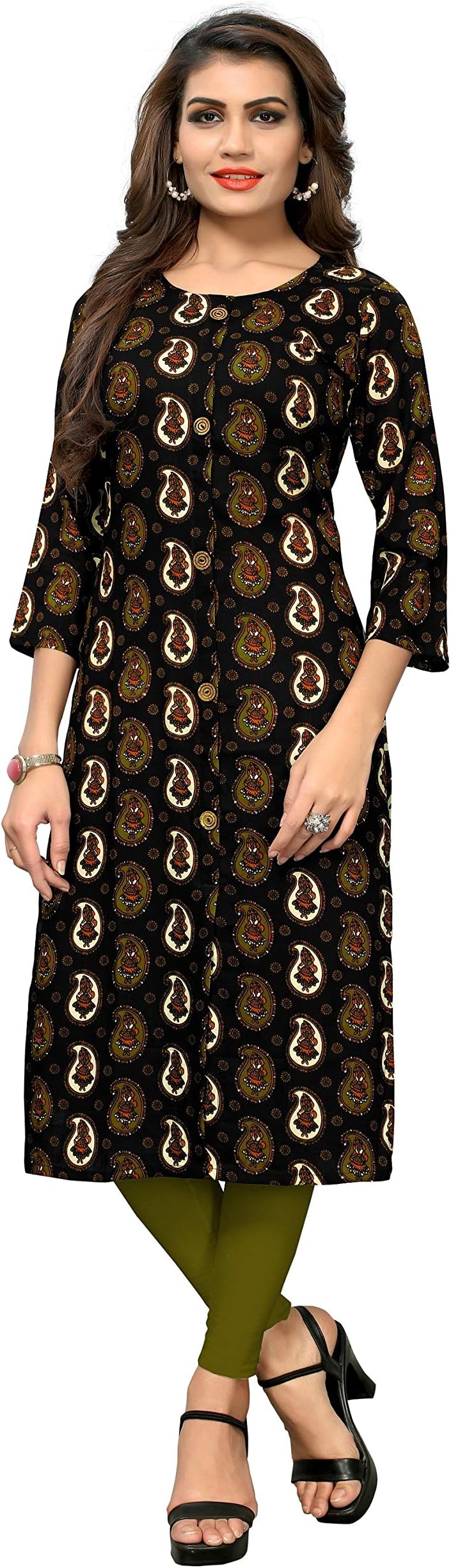 Vbuyz Women Rayon Kurti (VB-KU-183 Black_)