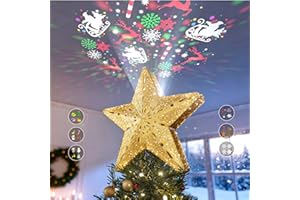DG-Direct Christmas Tree Topper Lighted Star with 6 Projected Patterns,3D Hollow Sparkling Star Christmas Tree Topper with Rotating Magic Projector for Christmas Tree Ornament