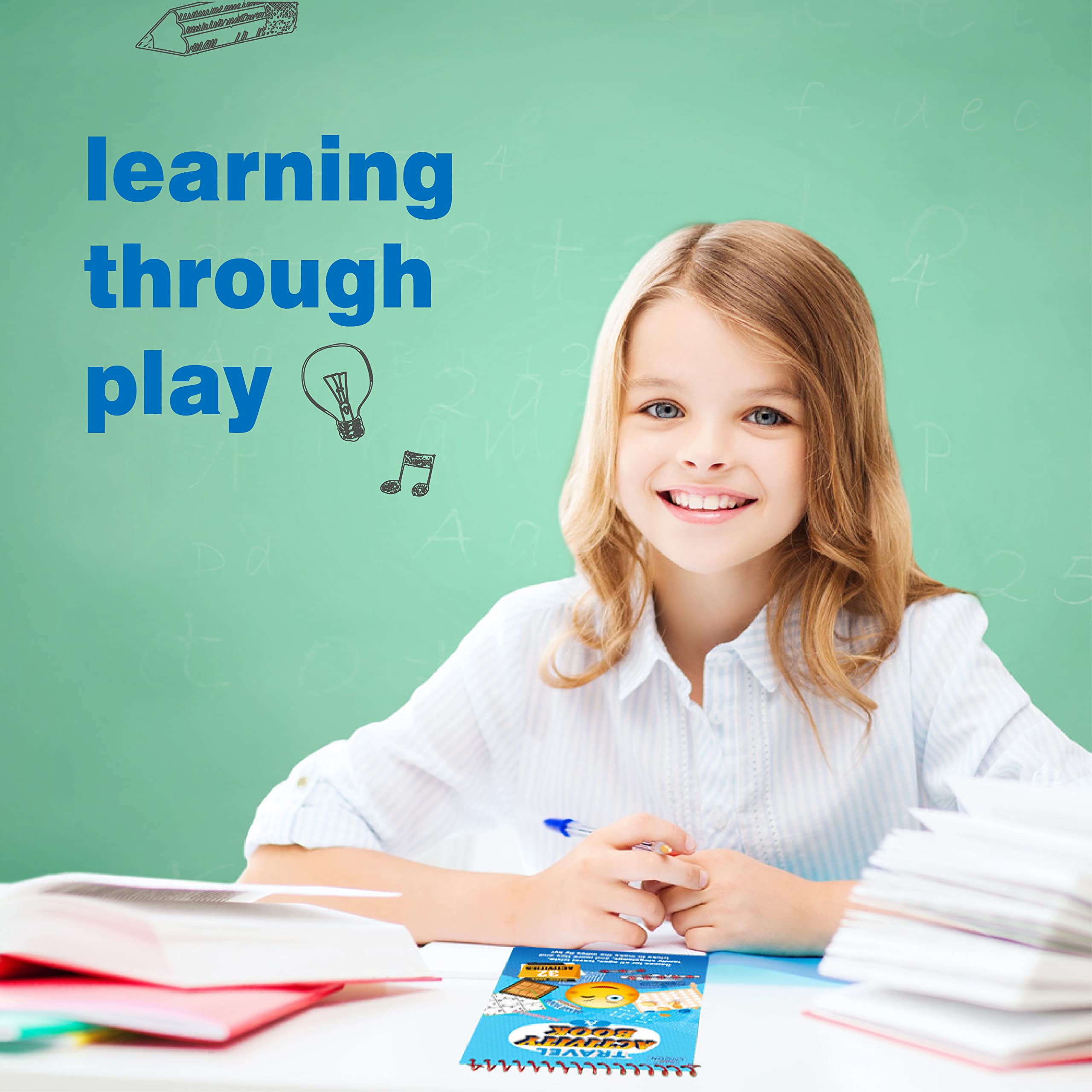 2 Pack Reusable 32 Activity Game Mats Pads with Dry Erase Marker as Travel Toy & Learning Tool for Ages 6-12 (9”X 6”)