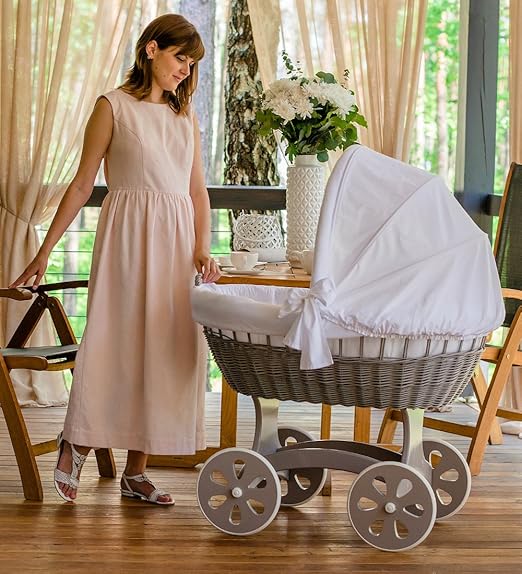 ComfortBaby ® HOME XXL Baby Stubenwagen - komplette 'all inclusive' Ausstattung - Zertifiziert & Sicher (Grau – Weiss)