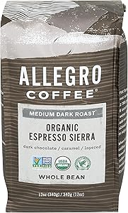 Allegro Coffee Organic Espresso Sierra Whole Bean Coffee, 12 oz