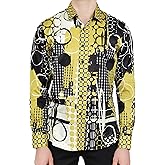 Premiere Mens Designer Fashion Silky Dress Shirt Long Sleeve Casual Shirt Woven Button Up Long Sleeve Button Down Shirt