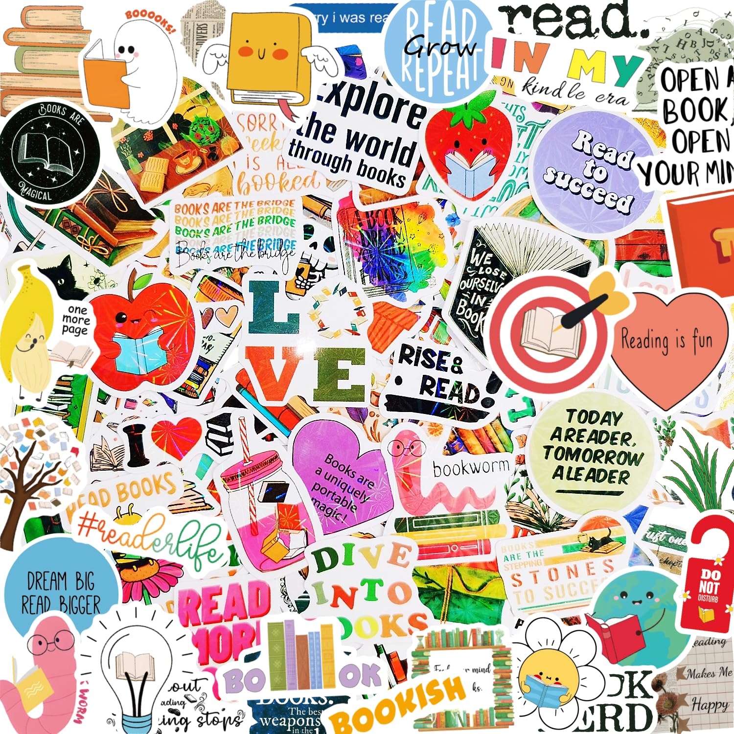 300PCS Holographic Book Stickers for Kindle Kids Teens Adults, Glitter Waterproof Bookish Sticker Pack Reading Vinyl Decals for Booktok Laptop Ebook Readers Water Bottles Journal Scrapbook