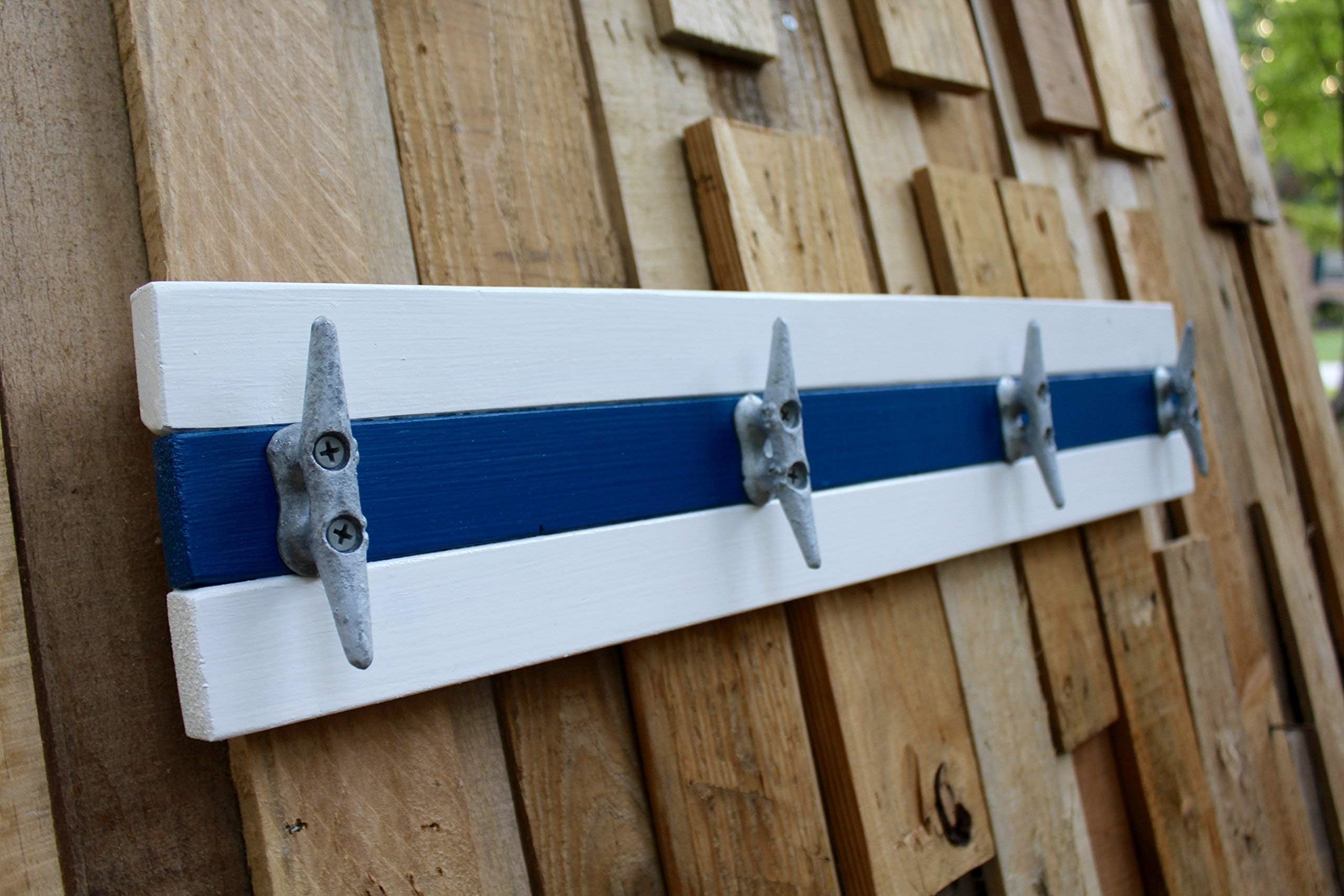 Nautical Boat Cleat Towel Rack, White and Blue