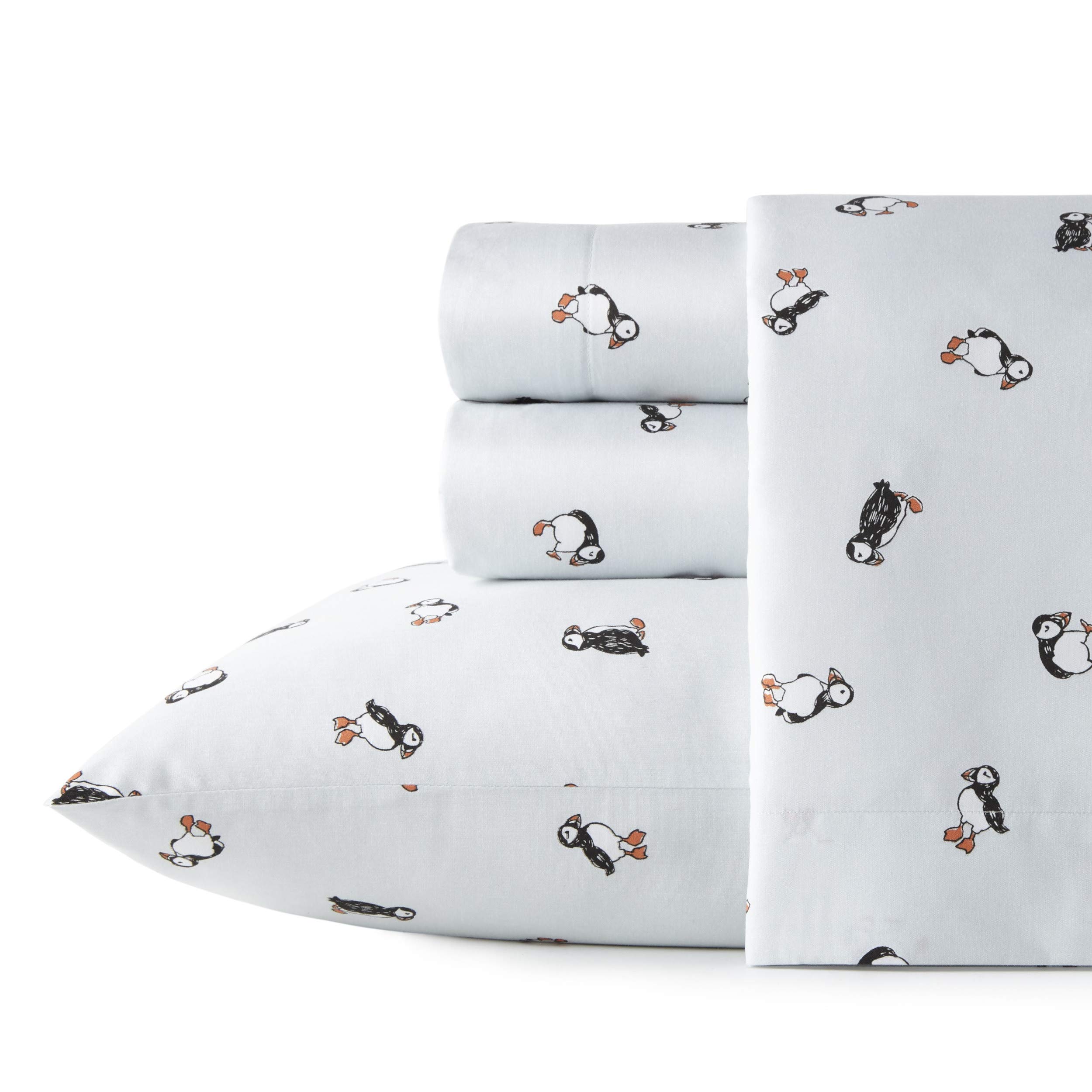 Poppy & Fritz - Full Sheets, Cotton Percale Bedding Set, Crisp & Cool, Lightweight Home Decor (Puffin Paradise, Full)
