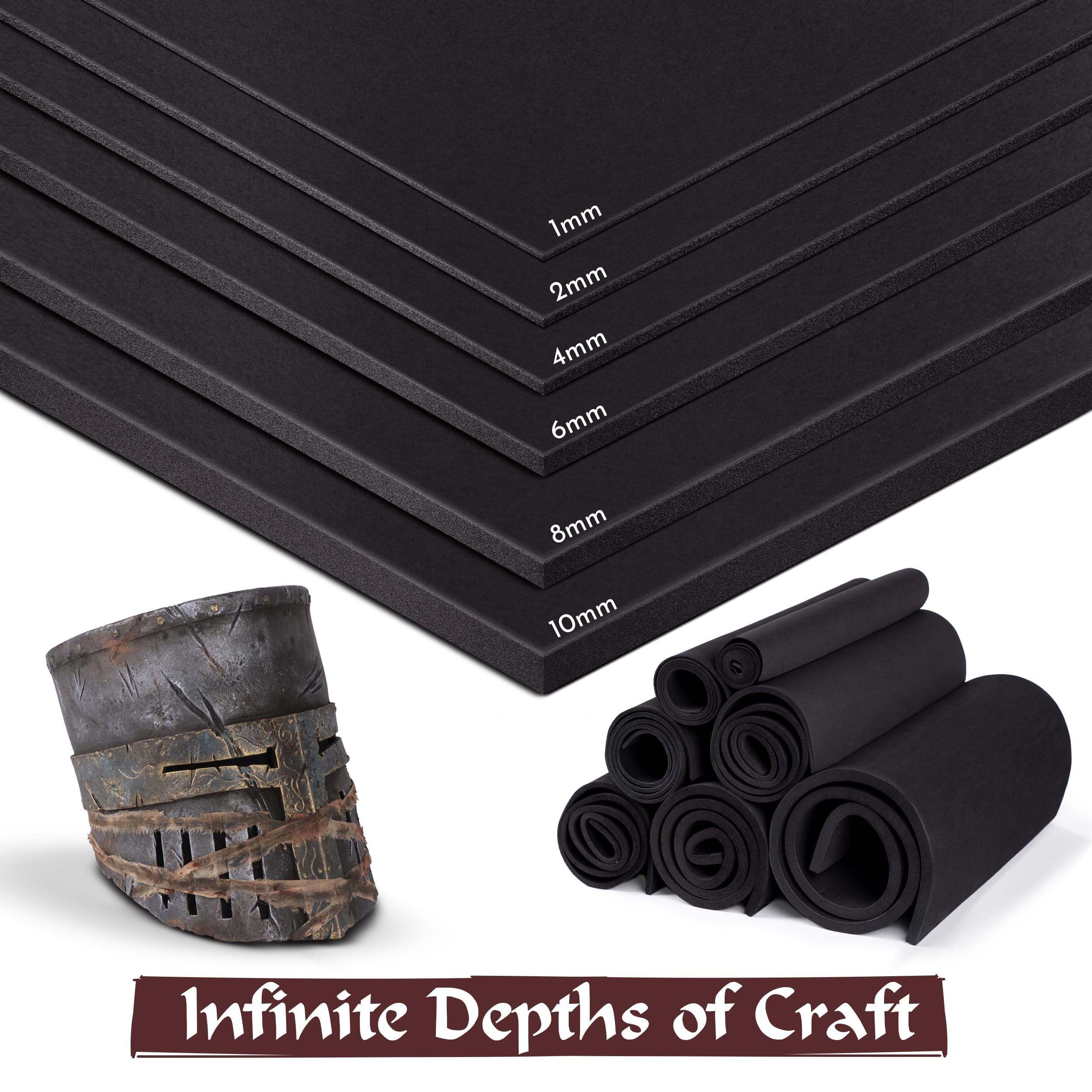 Shape Retention EVA Cosplay Foam - 10mm Thick (Black) X-Large 35”x59” High Density EVA Craft Foam Sheets - Premium 85 kg/m3 Heat Shape Material for DIY, Comic, Con or Halloween Costumes - The Foamory