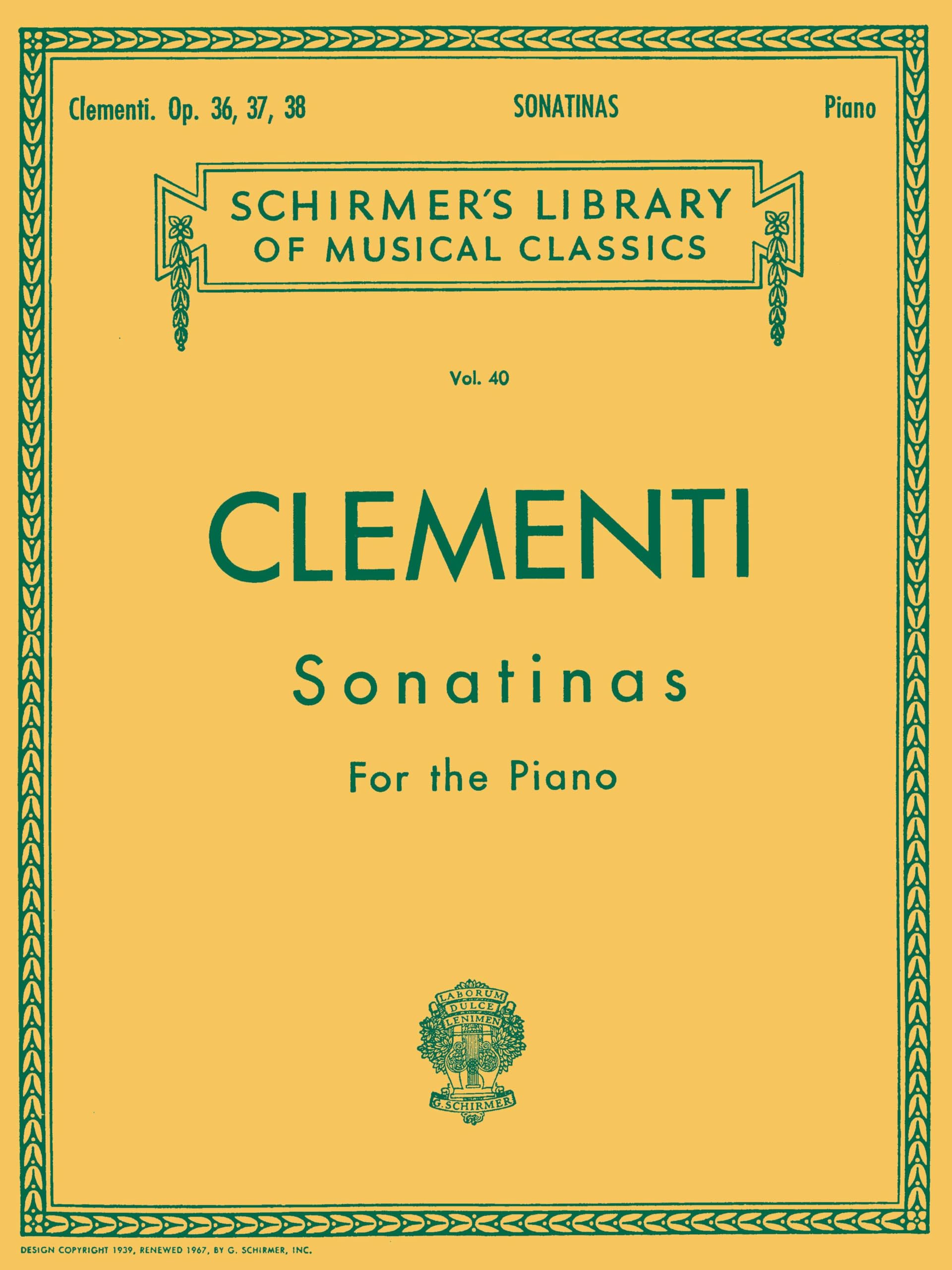 Muzio Clementi Sonatinas For The Piano Op.36-38 Pf: Schirmer Library of Classics Volume 40 Piano Solo (Schirmer's Library of Musical Classics)