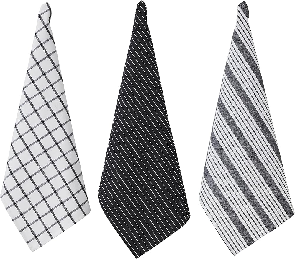 Penguin Home Set of 3 100% Cotton Kitchen Towels 50x70 cm Black White
