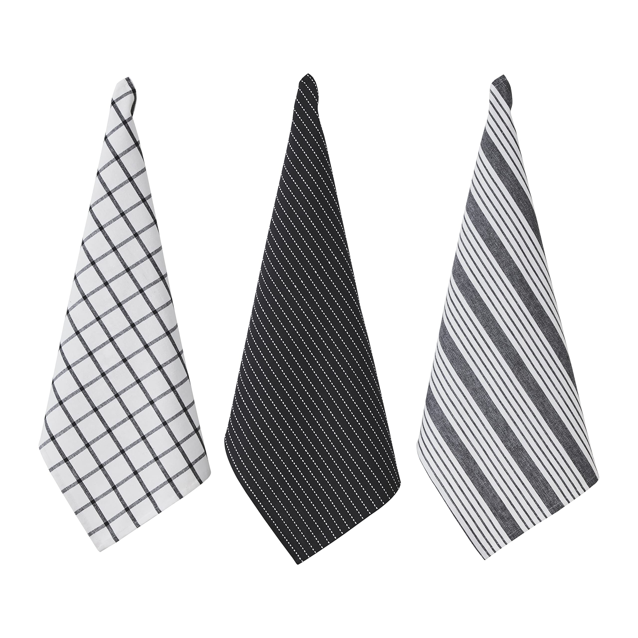 Penguin Home Set of 3 100% Cotton Kitchen Towels, Eco Friendly Sustainable Tea Towels Stylish with Different Pattern, Size - 50x70 cm Colour - Black & White Dish Towels