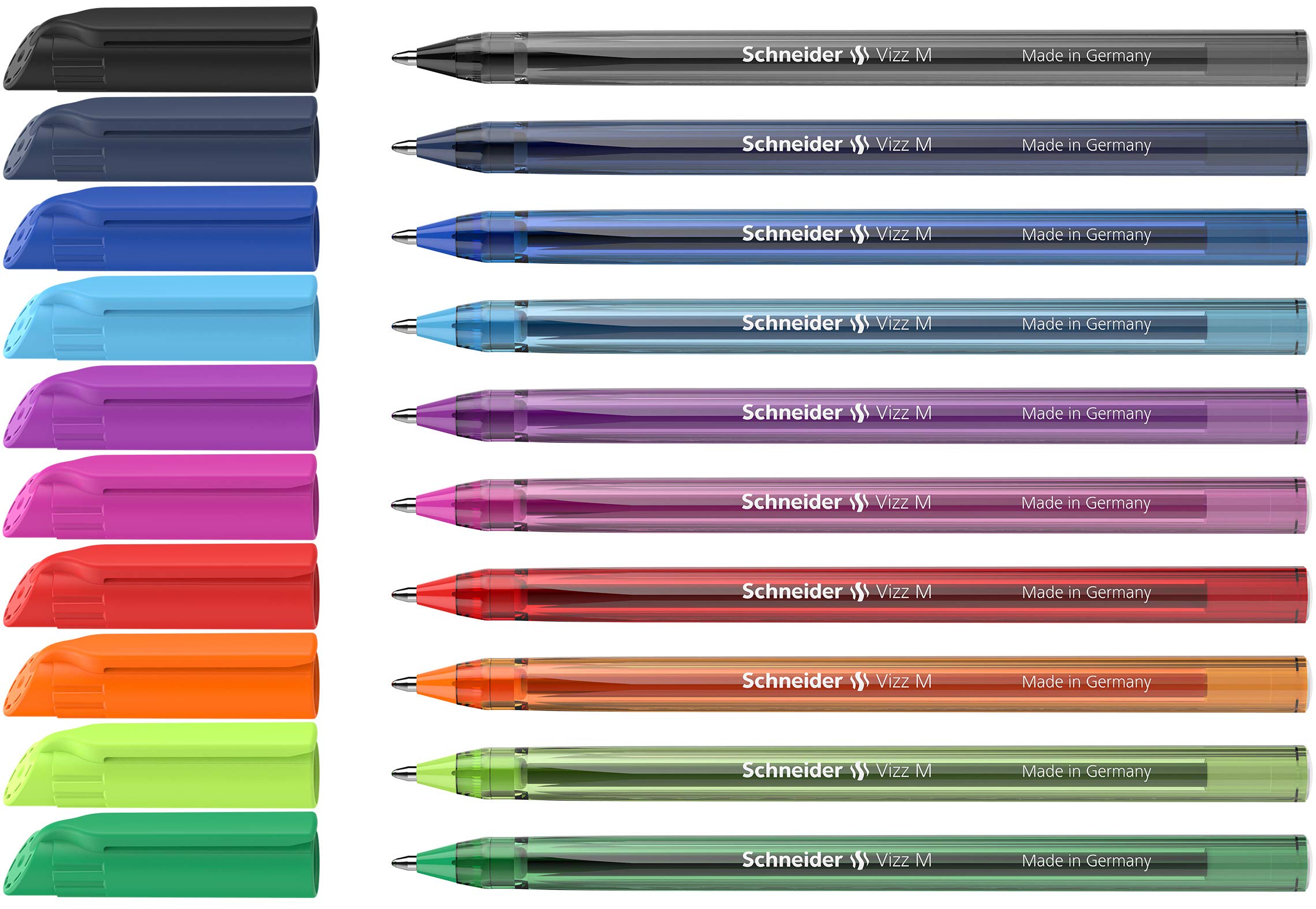 Schneider Vizz Ballpoint Pen for Easy and Fast Writing - 94% Recycled Plastic Case - Medium Line Width (Pack of 10)
